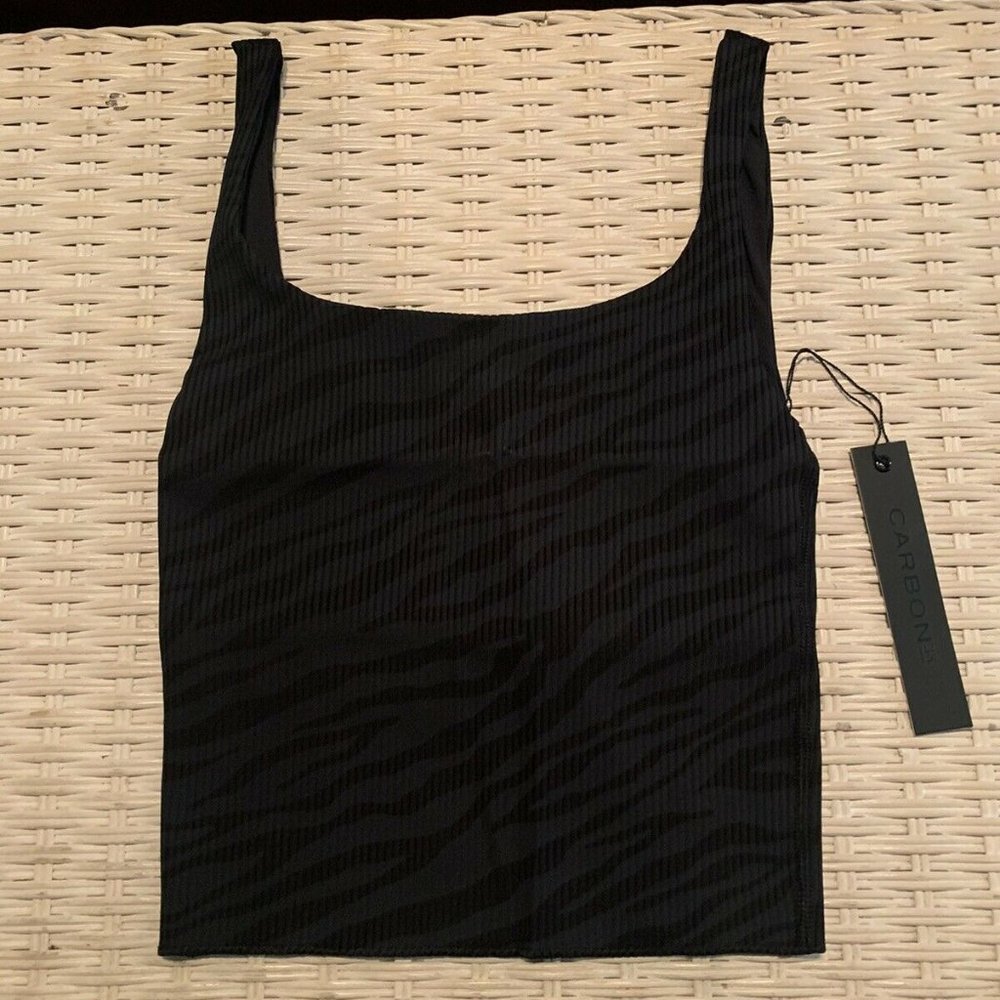 NWT Carbon 38 Black Zebra Crop Top Sports Bra Longline XS Sexy Comfy Yoga.